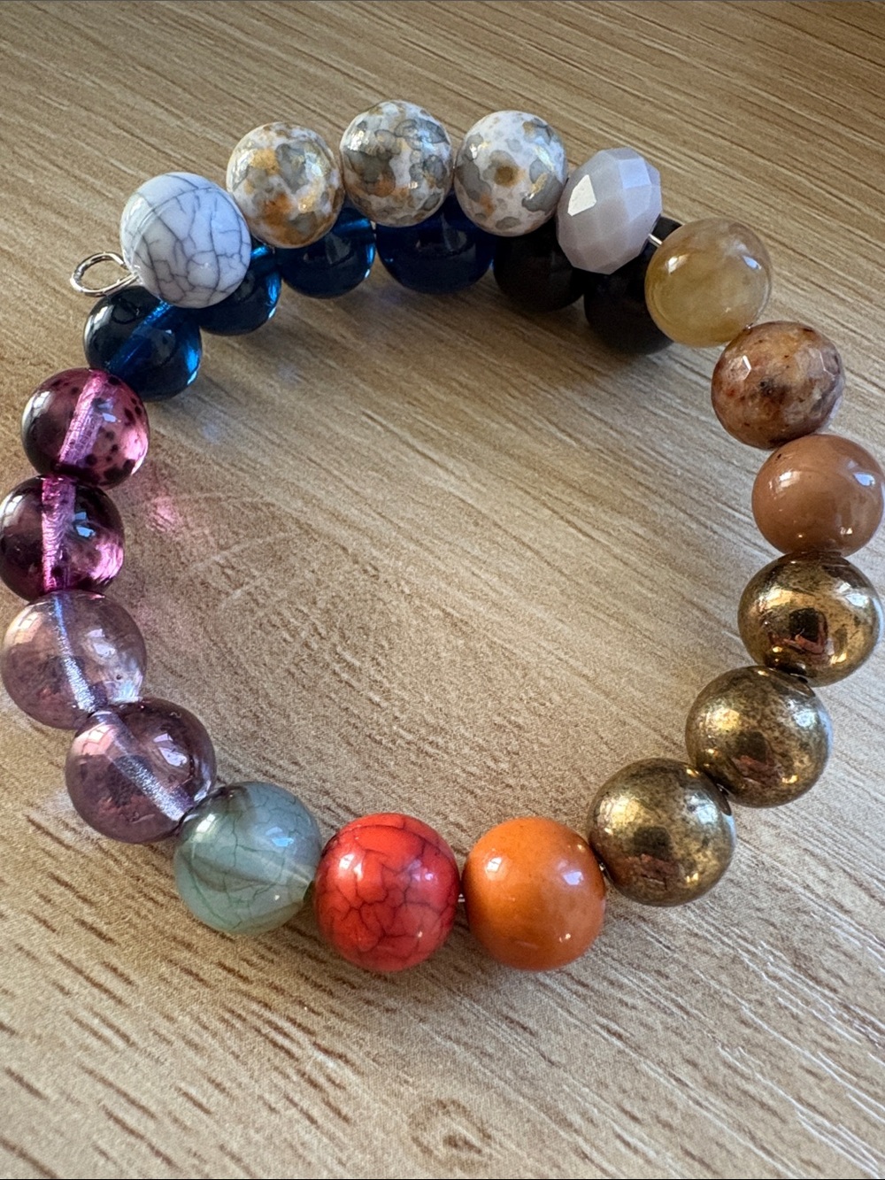Hand Crafted Multicolor Beaded and Silver Plated Memory Wire Bracelet
